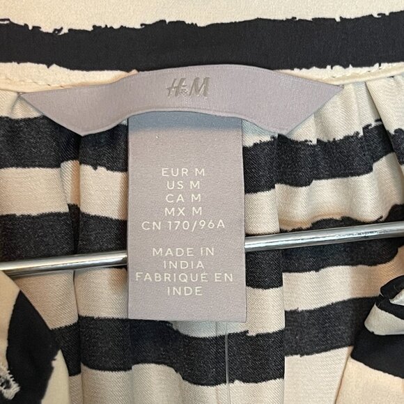 H&M Women Classic Modern Clean Girl Striped Satin Tie Waist Maxi Shirt Dress M - Picture 8 of 13